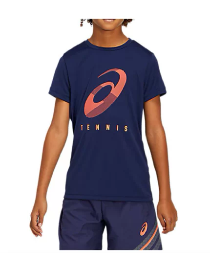 Asics Practice B Spiral T Peacoat Sunrise Red - koszulka tenisowa