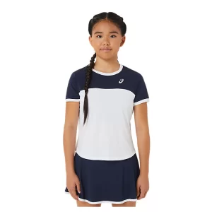 Asics Girls Tennis SS Top Brilliant White Midnight - dziewczęca koszulka tenisowa