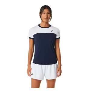 Asics Women Court SS Top Midnight Brilliant White - damska koszulka tenisowa