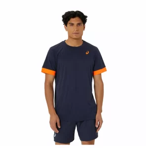 Asics Men Court SS Top Midnight Shocking Orange - męska koszulka tenisowa