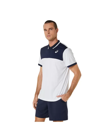 Asics Men Court Polo Shirt Brilliant White Midnight - męska koszulka tenisowa