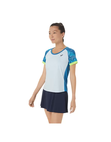 Asics Women Court Graphic SS Top Reborn Blue Sky - damska koszulka tenisowa