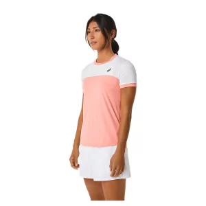 Asics Women Court SS Top Guava Brilliant White - damska koszulka tenisowa
