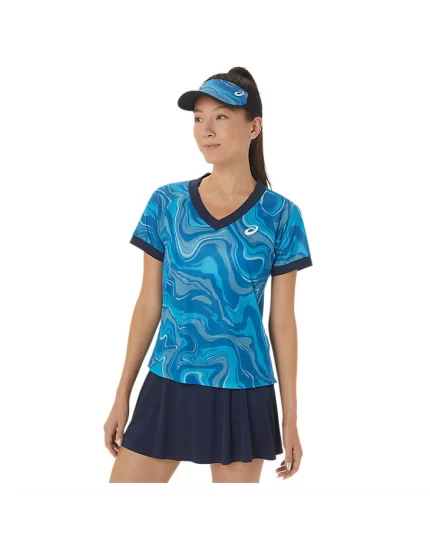 Asics Match Graphic SS Top Reborn Blue - damska koszulka tenisowa