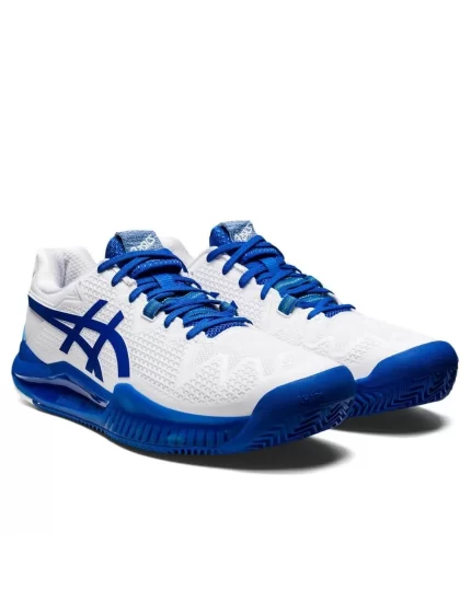 Asics Gel-Resolution 8 Clay White Tuna Blue - buty tenisowe